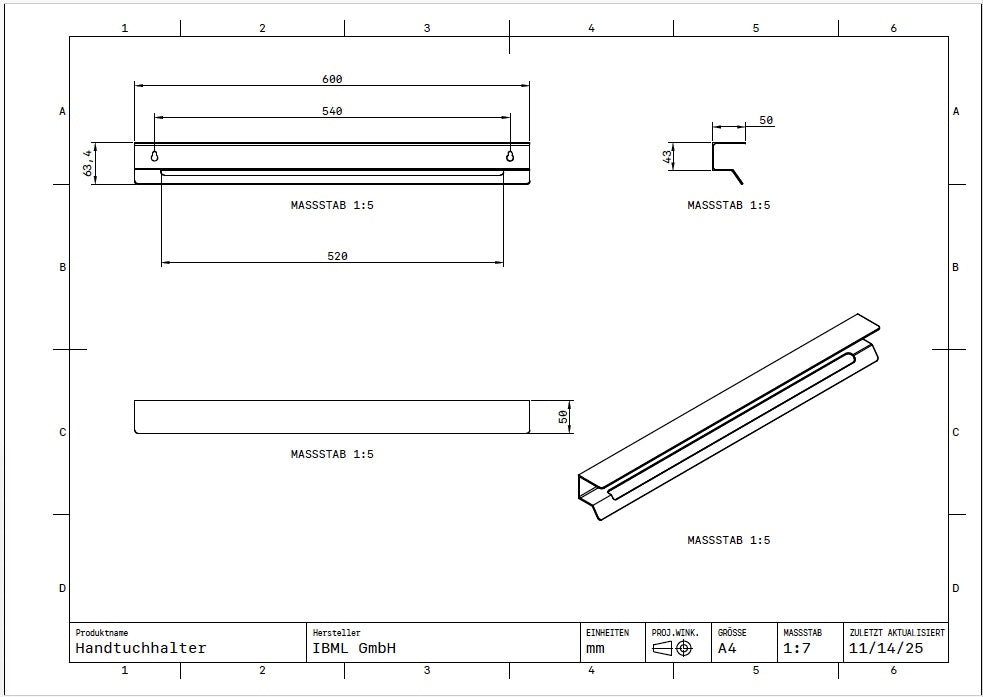 Handtuchhalter aus Metall – Pulverbeschichtet, modern, minimalistisch | In mehreren Farben erhältlich